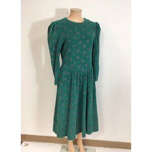 Vintage Green Corduroy Maxi Dress Boho Womens Small
